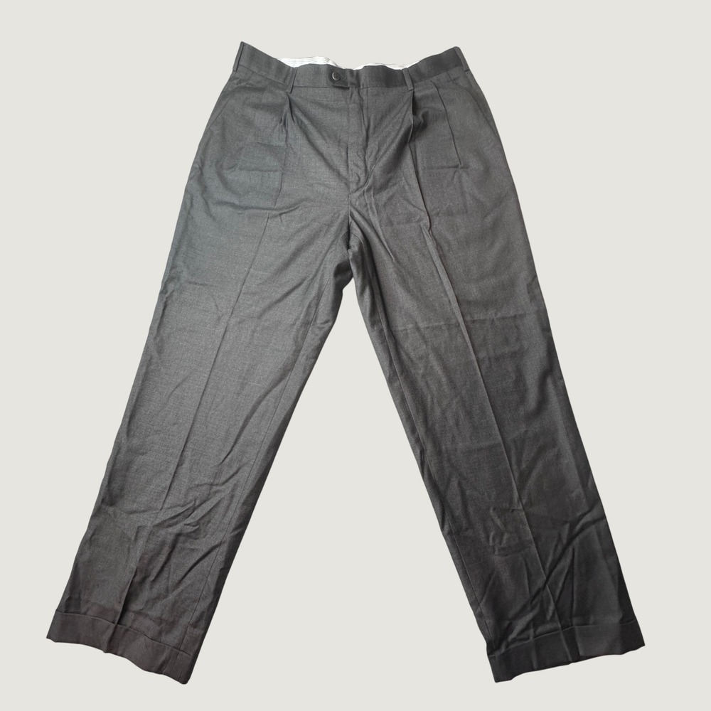 Zanella Dress Pants Mens 36x28 Bennett Charcoal Grey Double Pleated Wool Italy